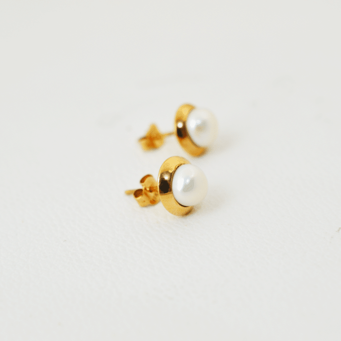 Aretes Perlas Blancas con Oro 18k - Emma - Imagen 2