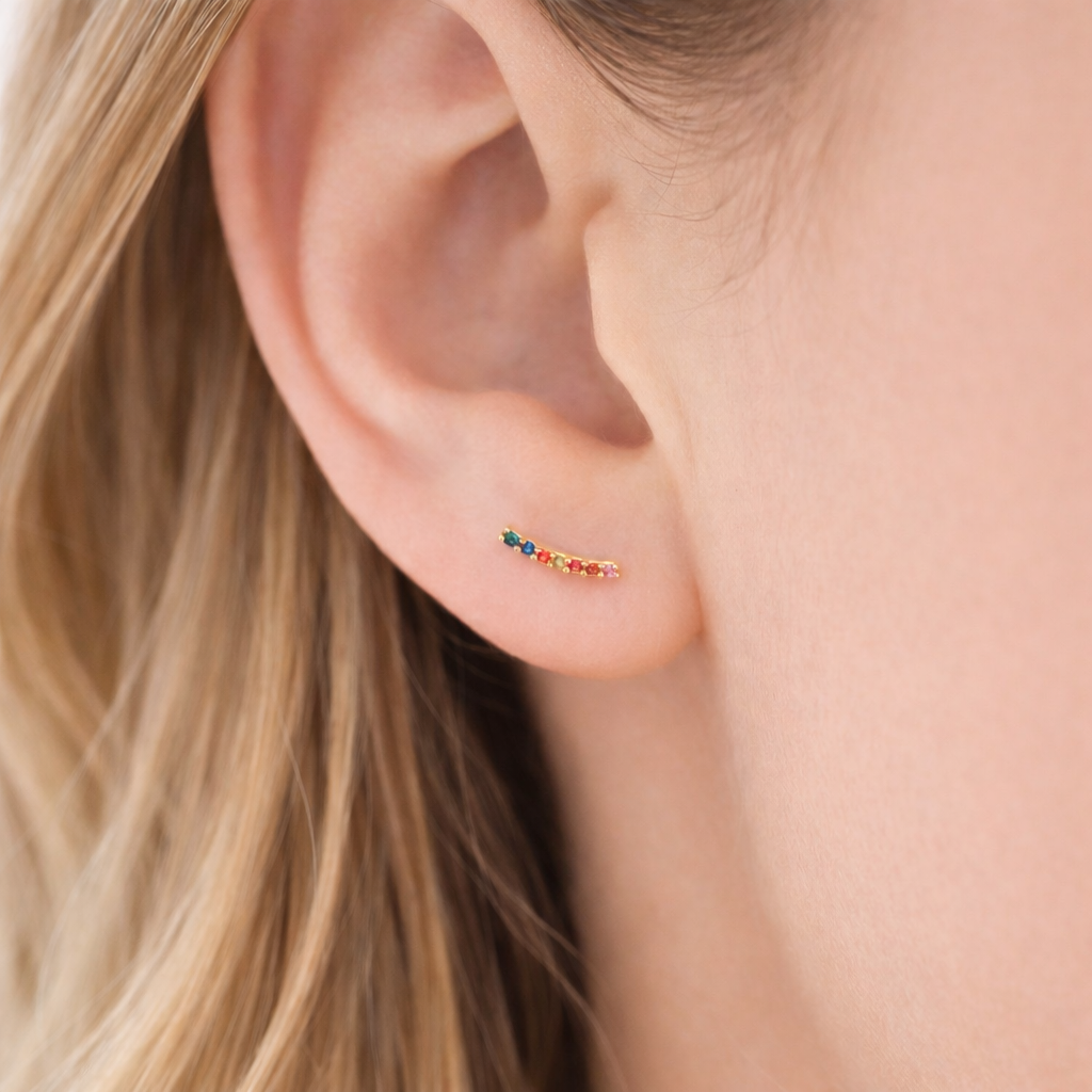 Aretes de oro 18k pequeños - Arcoiris - Imagen 2