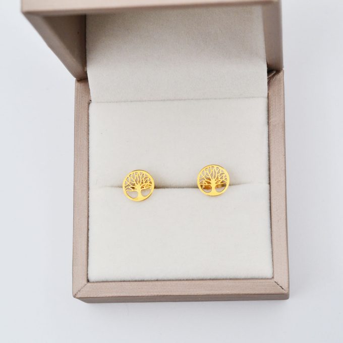 aretes árbol de vida de oro 18k